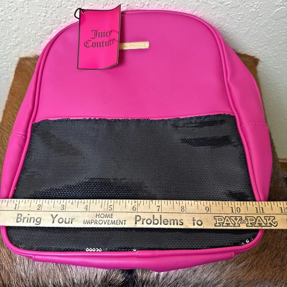 NWT Juicy Couture Pink Faux Leather Black Sequin Backpack Y2K School Travel Loud